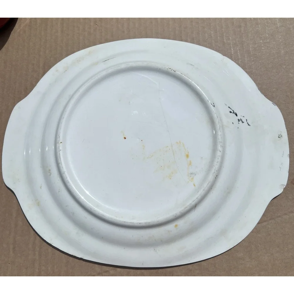 Vintage Green Gold Floral Oval Serving Platter Tray with Handles Berries Flowers